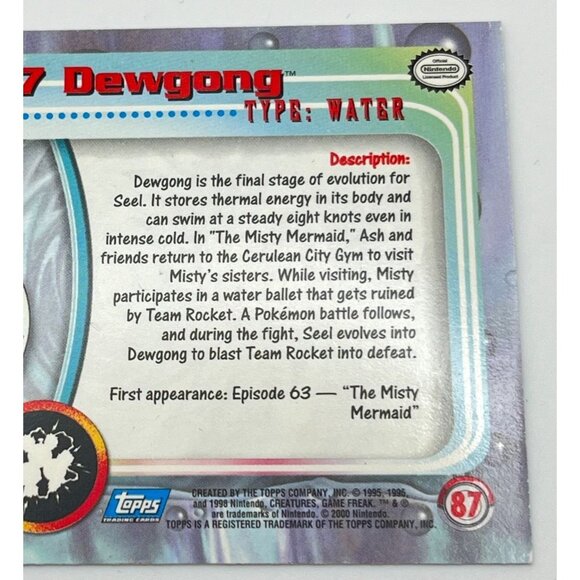 Dewgong Pokemon Card Topps #87 TV Animation Edition Series Blue Logo - Picture 5 of 5